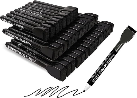 maxtek 36 Count Black Dry Erase Markers - Fine Tip Magnetic Thin Markers with Eraser, Low Odor Whiteboard Markers for Calendar Boards