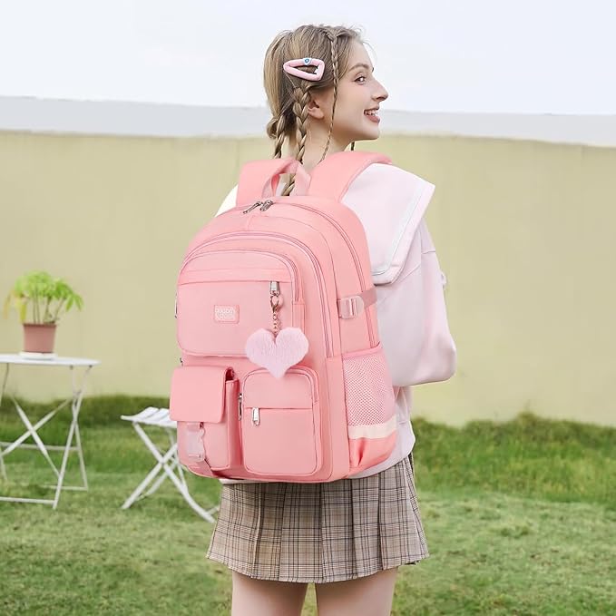 3PCS School Backpack For Student Women College Middle High Teen Girls Bookbag Waterproof Laptop Bag Pink