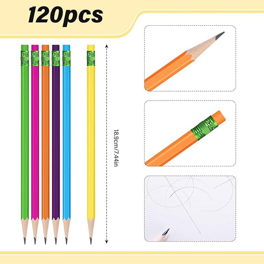 Yeaqee 120 Pcs #2 HB Pencils with 12 Pcs Pencil Sharpener Set, Number 2 Unsharpened Pencils with Eraser Bulk Colored Manual Pencil Sharpener for Kid Party Favor School Essential Supplies Kit