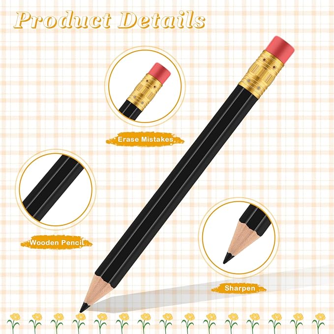 Chivao 288 Pieces Golf Mini Pencils Bulk with Eraser #2 HB Golf Short Pre Sharpened Pencils for Party Favors Office Supplies 4 Inch (Black and White)