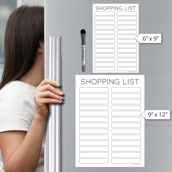 Dry Erase Shopping List Vinyl Sticker Decal Whiteboard by Glassboard Studio | Removable & Reusable | Magnetic Fine-Tip Marker Included (9 x 12 inches, White)
