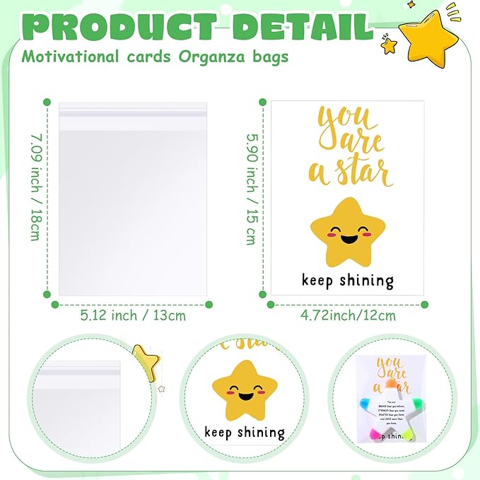 12 Sets Back to School Gifts for Students Star Highlighters with You're a Star Cards Gift Bags 5 in 1 Fluorescent Pens Affirmation Gifts for First Day of School Party Favor (Stronger)