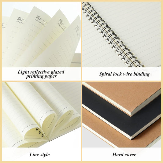 12 Pack Small Spiral Notebook A5 Lined College Ruled Spiral Journal Notebook 5.5 x 8.3 Inch Kraft Cover, 120 Pages for Work Students Office Business(Brown, Black)