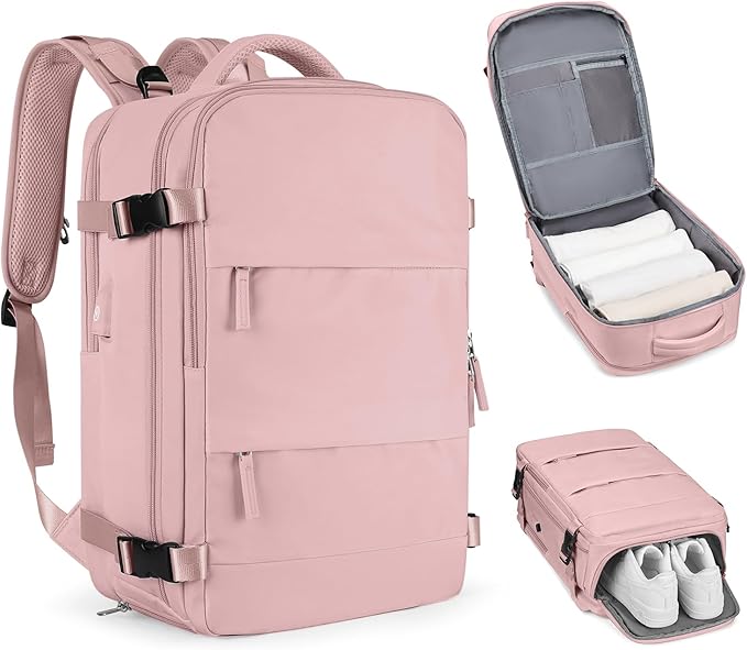 Personal Item Travel Backpack for Women Airline Approved Carry on Backpack Flight Approved Waterproof Sports Luggage Backpack Casual Daypack Small Hiking Backpack Pink Backpack
