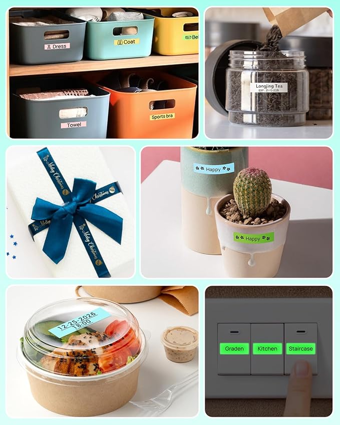 Phomemo P12 Label Maker Machine with Tape, Bluetooth Small Thermal Label Printer with Multiple Templates Mini Label Maker for Home, School, Organization, Office, Green