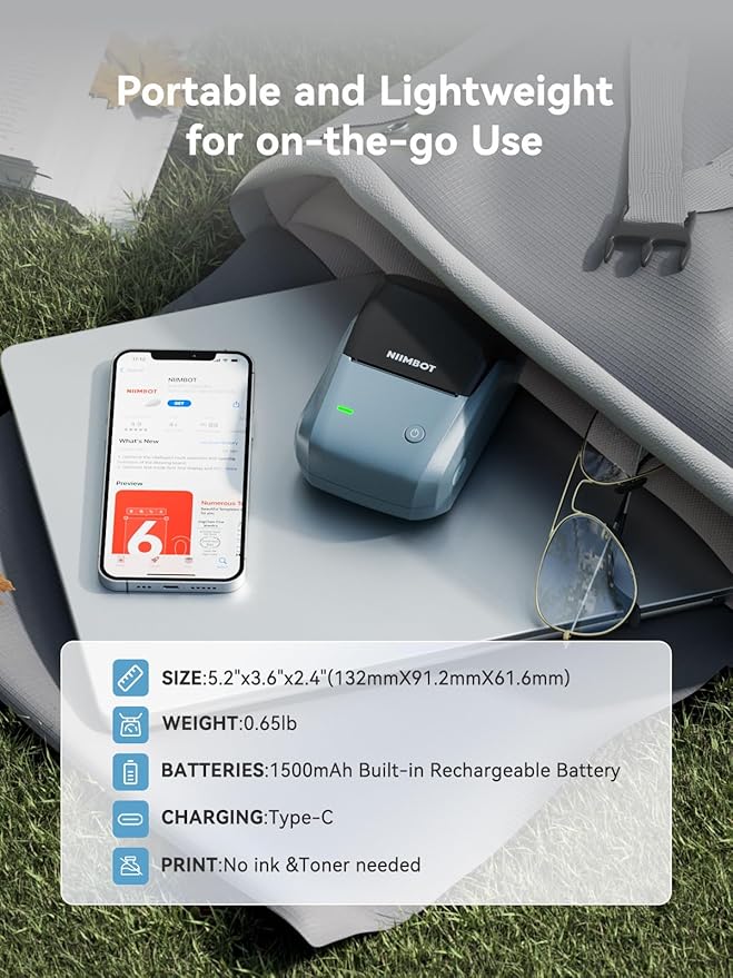 NIIMBOT B1 Label Maker, Bluetooth Portable Thermal Printer Machine with Large Waterproof Tape and Multiple Templates for Small Business,Office,Home,School, 2 Inch (Blue, 1 Printer+3 Roll Label)