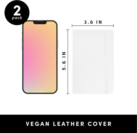 PAPERAGE Lined Pocket Journal Notebook, 2 Pack, (White), 160 Pages, Small Notebook, 3.6 inches x 5.6 inches - 100 GSM Thick Paper, Hardcover