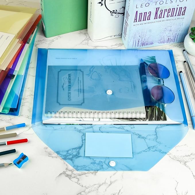 NACHLYNN 108 Pack Plastic Envelopes Plastic Folders with Snap Closure, 6 Colors A4 Size Clear File Envelopes with Label Documents Folders Organizers for Home Work Office Organization