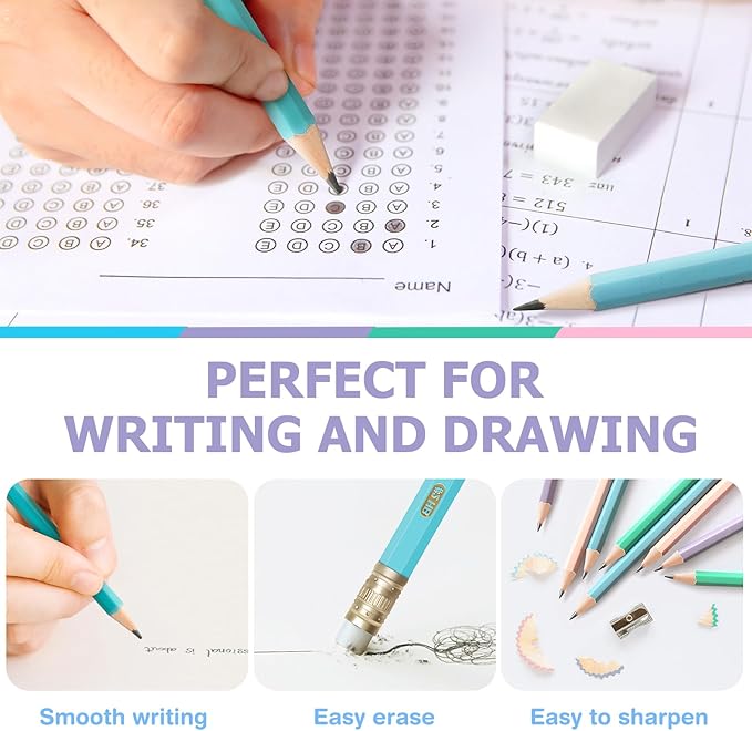 V-Opitos Wood-Cased #2 HB Pencils, 48 Pack Pre-Sharpened Pencils with Top Erasers, Bulk Pastel Color Pencils for School Teacher Supplies, Writing, Drawing and Sketching