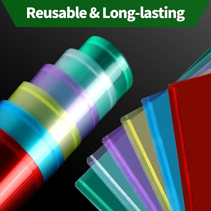 LEOBRO Plastic File Folders, 12 PCS A4 Plastic Envelopes with Snap Closure, Folders for Document, Reusable File Bags, Document Holder, for School Office