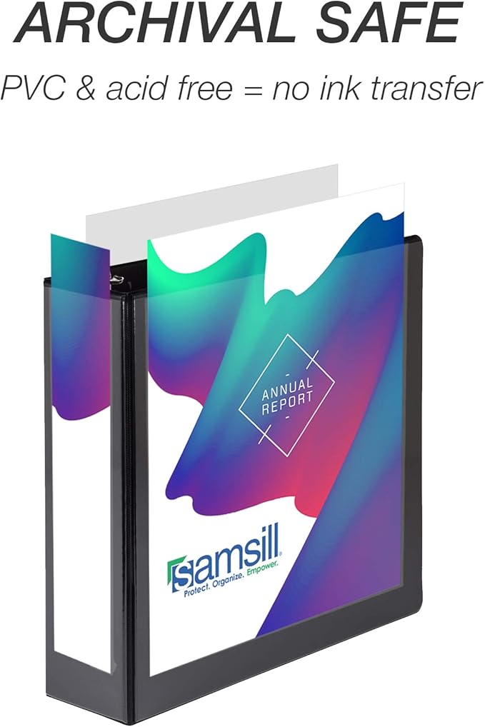 Samsill Durable 3 Inch Binder, Made in the USA, Round Ring Customizable Clear View Binder, Black, 4 Pack (MP48480)