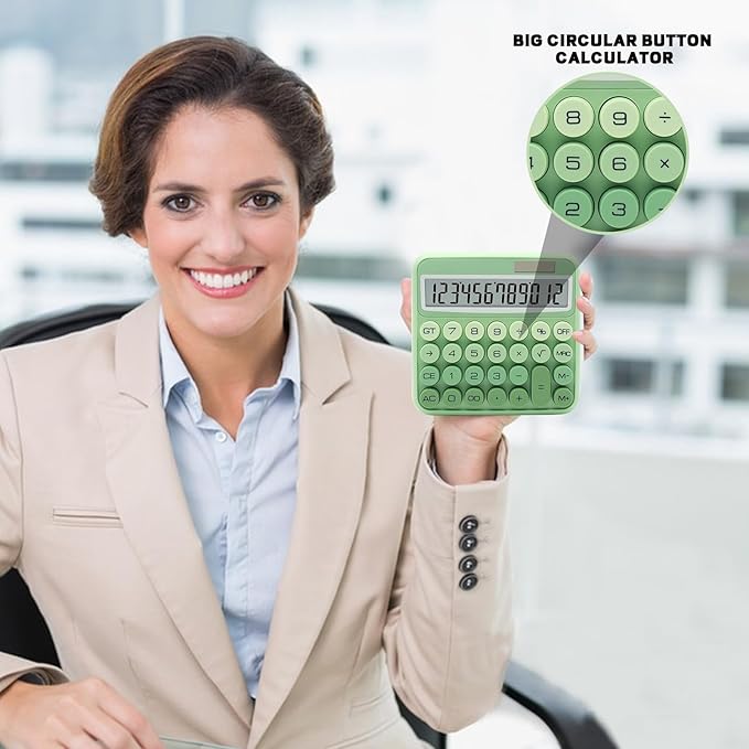 Standard 12 Digit Calculator with Large LCD Display and Big Buttons - Gradient Green Office Accessories for Women, School, Home, Business
