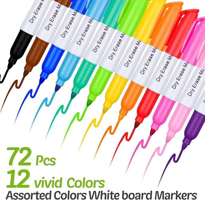 PerKoop 72 Pcs Mini Dry Erase Markers Fine Tip 3.5 Inch Erasable Whiteboard Markers with Cap Clips Low Odor Dry Erase Pen for School Office, Assorted Colors