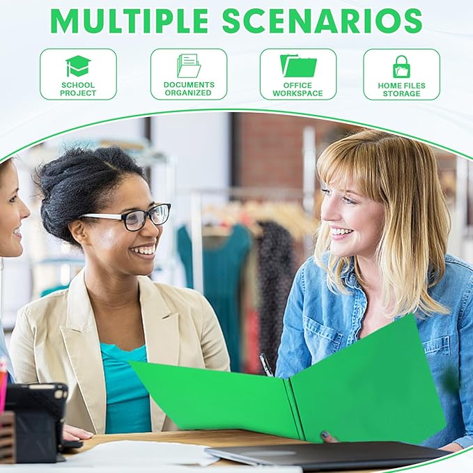 Two Pocket Folders, RAZCC 75 Pack Two Pocket Folders with Prongs, 3 Prong Folders Fit Letter Size Paper, Pocket File Folders for School Office Home Business, Green