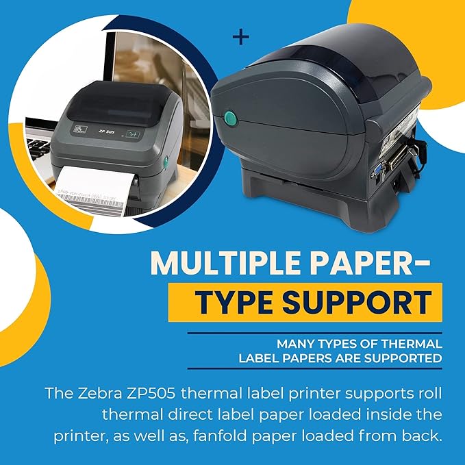 Zebra ZP 505 Label Direct Thermal Bar Code Zebra Label Printer ZP505 | USB, Serial, and Parallel Connectivity 203 DPI Resolution | Includes Jetset Software