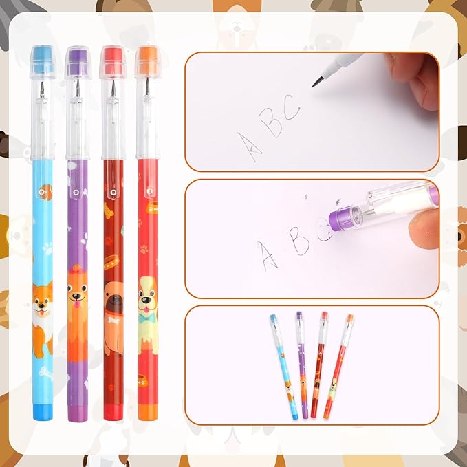Kolewo4ever 48pcs HB Dog Pencils Kawaii Cute Multipoint Pencil Push Translucent Non Sharpening Stackable Pencils Pop Up Plastic Pencil for Classroom Rewards Carnival Prizes