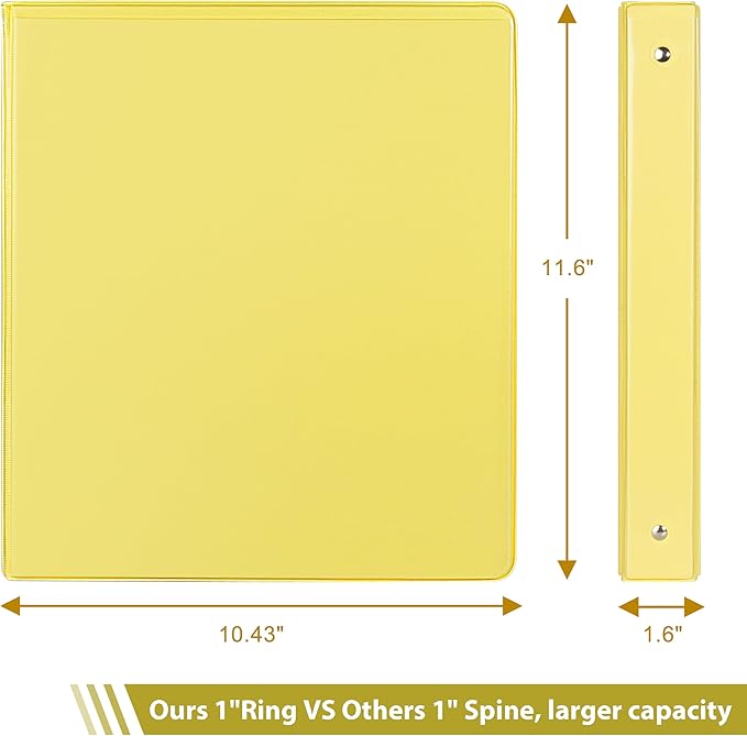 COMIX Standard 3 Ring Binder 1 inch with Clear View Cover, 1" Round Ring View Binder Holds 200 Sheets of US Letter Size Paper, 6 Pack (Multicolored)