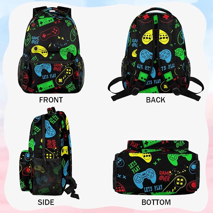 Kids Backpack for Boys Girls - School Bags for Primary Middle High School College Waterproof Casual Daypack Bookbag Lightweight Laptop Travel Backpack (Colorful Video Game)