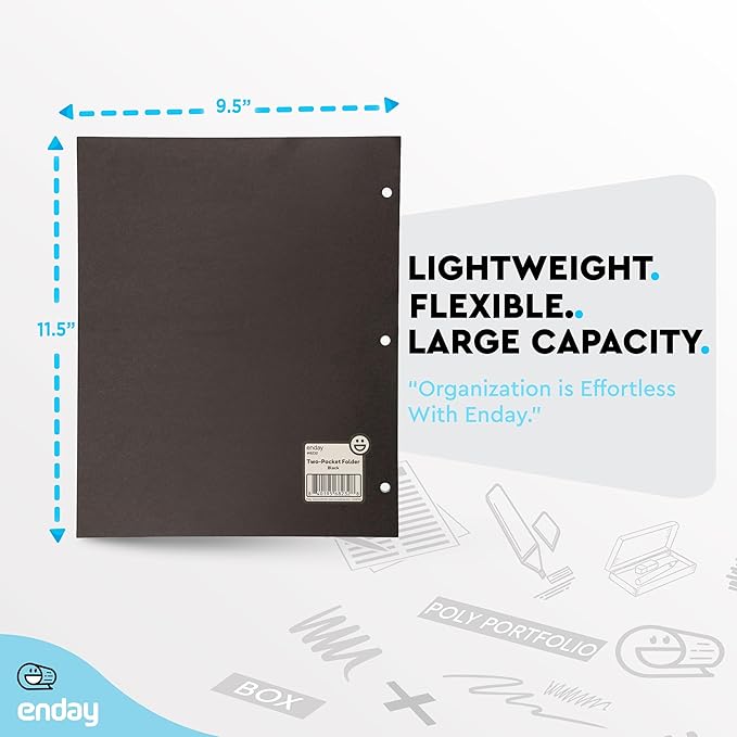 Black Paper Folders with Pockets (100 Pack) - Letter Size Two Pocket Folder Bulk, Premium Quality, Portfolio - by Enday