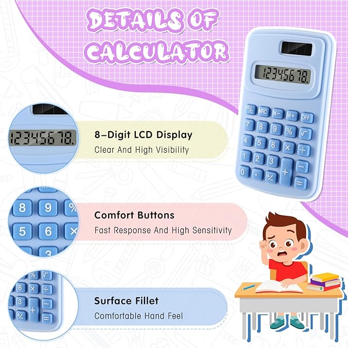 LEIFIDE 24 Pack Pocket Calculator Small Bulk Basic 4 Function Calculator 8 Digit Display Battery Powered for Desktop Home Office School Student Kids(Multicolor)