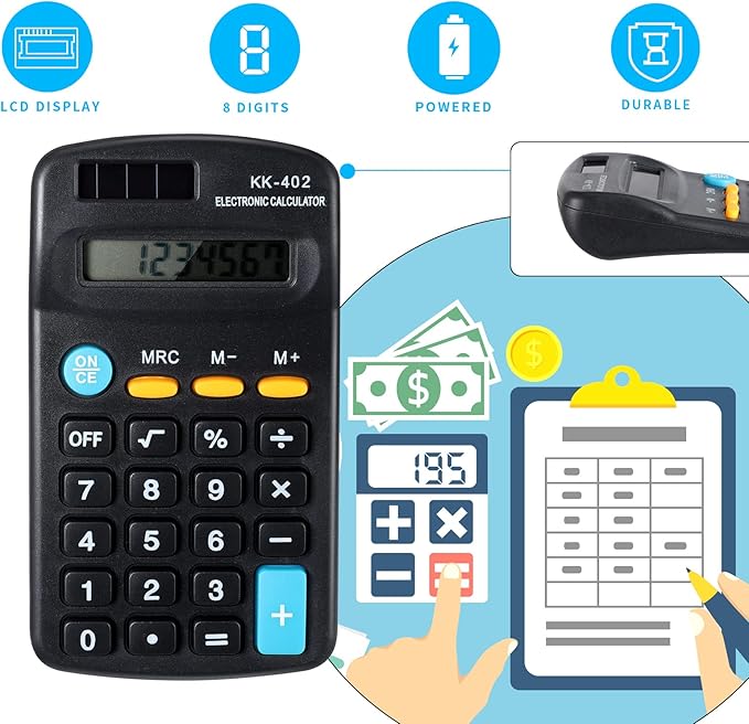12 Pieces Pocket Size Mini Calculators Handheld Angled 8-Digit Display Calculators Basic Standard Small Accounting Desktop Supplies for Office School and Home