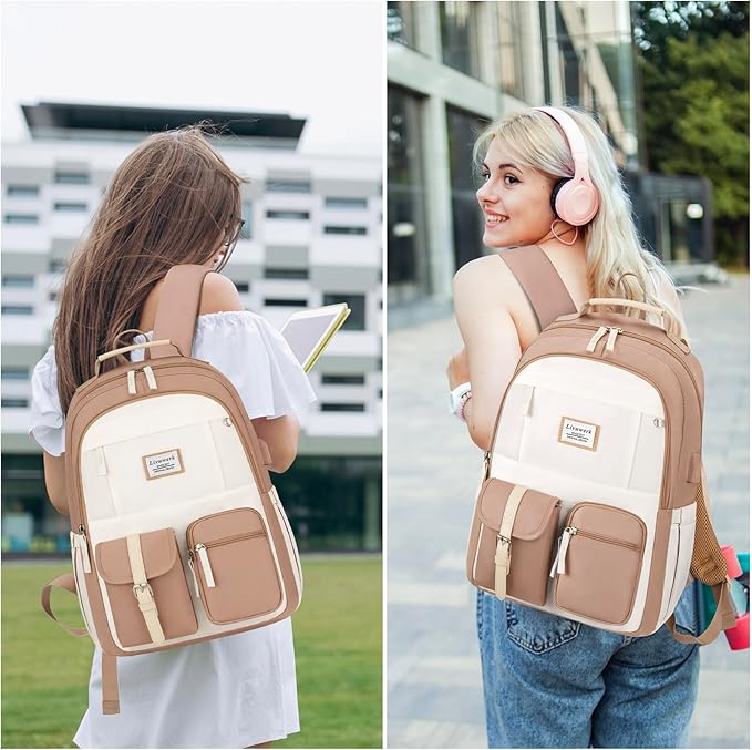 School Backpack BookBag for Teen Girl: 15.6 Inch Cute Laptop Backpacks for Middle High School Casual College Back Packs with USB Charging Port Aesthetic Daypack Travel Book Bag for Kids Students Women