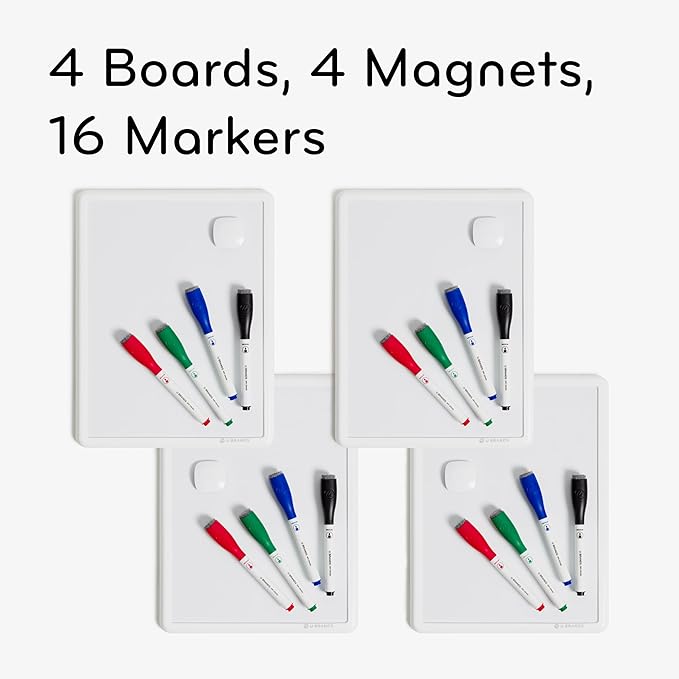 U Brands Contempo Magnetic Dry Erase Board Bundle, 8.5”x11”, White Modern Frame, includes 4 Boards, 16 Markers and 4 Magnets