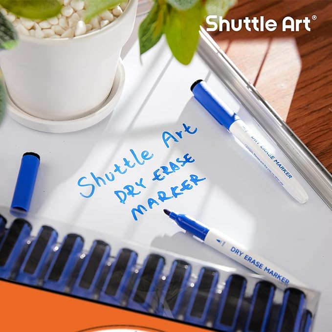 Shuttle Art Blue Dry Erase Markers, 60 Pack Magnetic Whiteboard Markers with Erase,Fine Point Dry Erase Markers Perfect For Writing on Whiteboards, Dry-Erase Boards,Mirrors for School Office Home