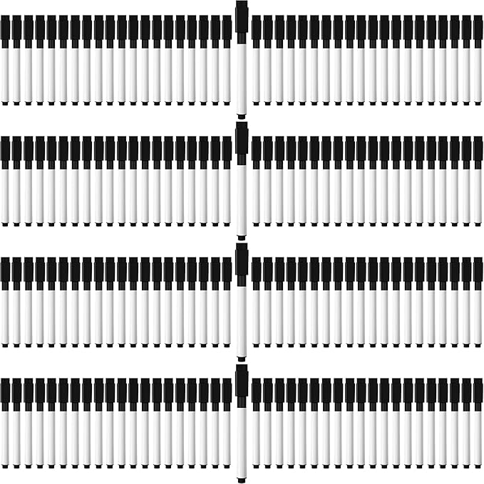 Kosiz 200 Pcs Magnetic Dry Erase Markers Fine Point Tip Whiteboard Markers with Eraser Cap Magnetic Dry Erase Pens Erasable Pens for Whiteboard Dry Boards(Black)