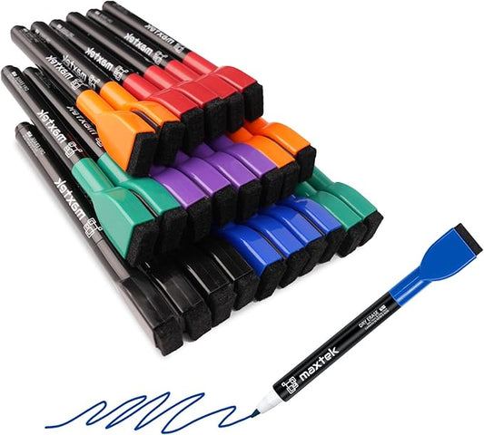 maxtek 24 Count Magnetic Dry Erase Markers, Fine Tip, 6 Colors Whiteboard Markers with Built-in Eraser, Low Odor Thin Markers