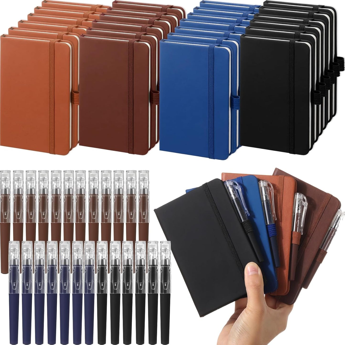 25 Pack Pocket Small Notebook Journals with Pen 5.6'' x 3.7'' Mini Journaling Notepads A6 Ruled Journals Hardcover Lined Notebook Bulk with Pen Holder for Office School Memo(Vintage Colors)