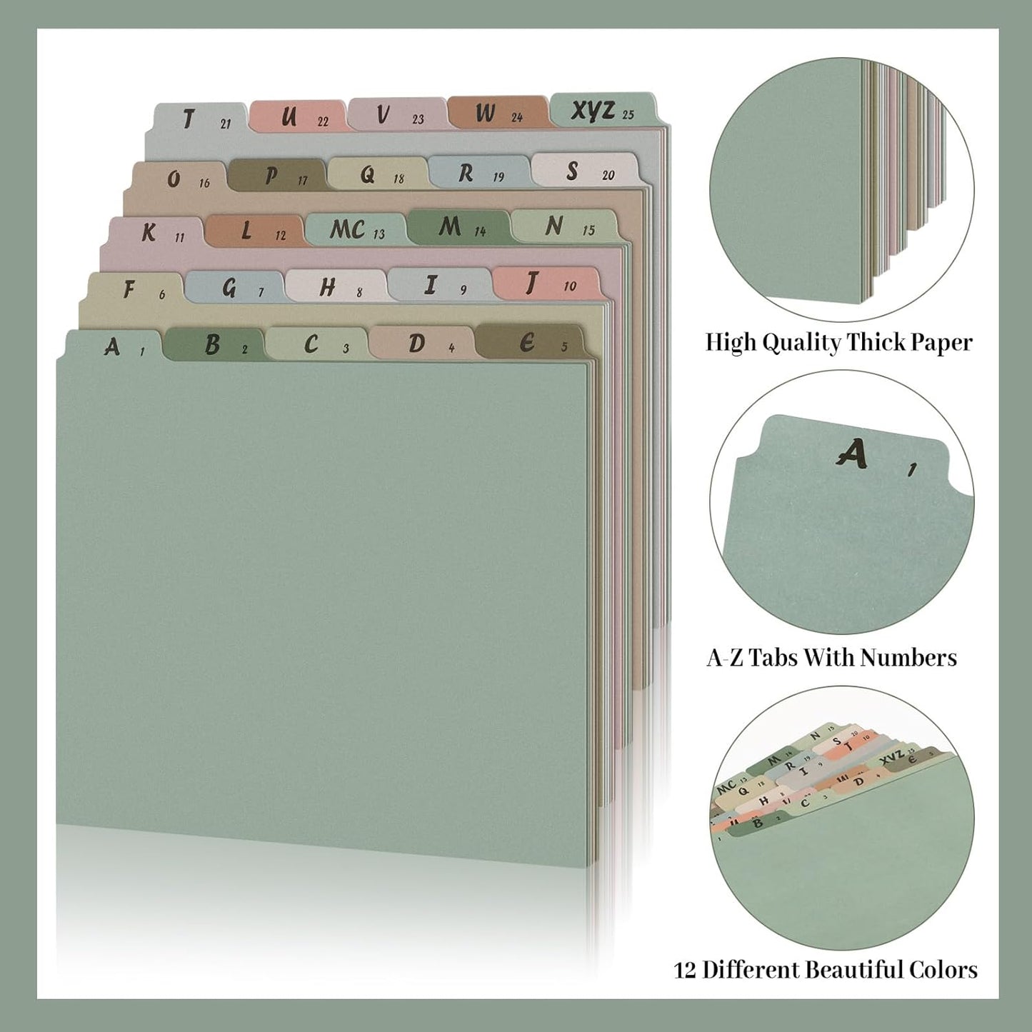 2 Set 50 Pcs Alphabet File Dividers Top Tab File Guides Set, Heavyweight A-z Letter Size Filing Cabinet Dividers 1/5 Cut Tab Desk Organizer for Work School Office(Morandi Color)