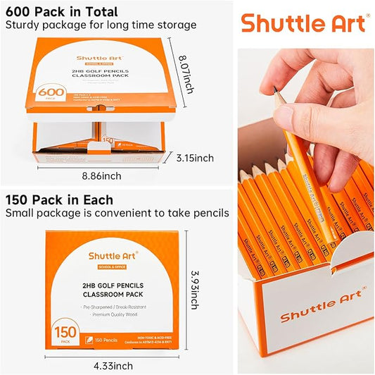 Shuttle Art 600 Pack #2 HB Mini Pencils, Wood-cased, Pre-sharpened for Kids & Teachers, Classroom Essentials, Back to School Supplies