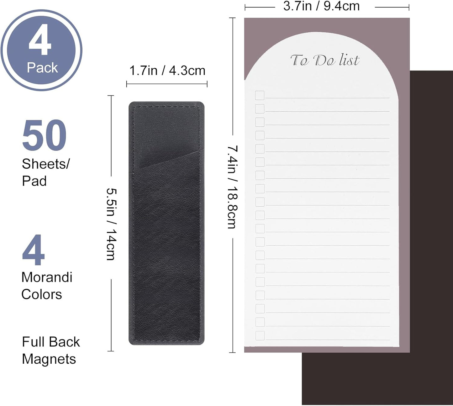 4 Pack Magnetic To Do List Refrigerator with Pen Holder, Totally 200 Sheets Magnetic Note Pad for Fridge Grocery List Magnet Pad for Fridge(Morandi Design)