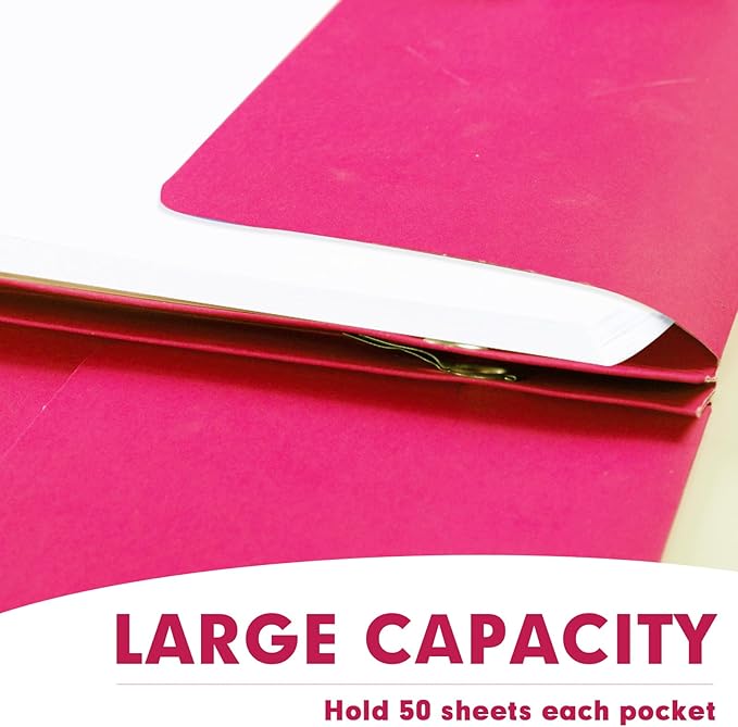 Two Pocket Folders, RAZCC 75 Pack Two Pocket Folders with Prongs, 3 Prong Folders Fit Letter Size Paper, Pocket File Folders for School Office Home Business, Magenta