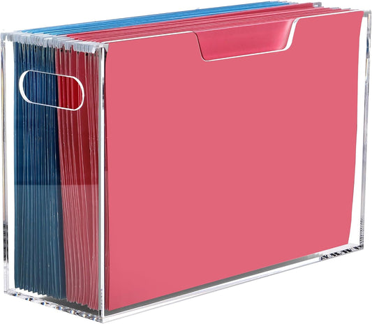 DINGHUO Legal Size File Organizer, Acrylic Protable Hanging File Organizer with Handles, Clear Storage File Folder Holder Filing Box Crate for Desk, School, Office Supplies - 1 Pack