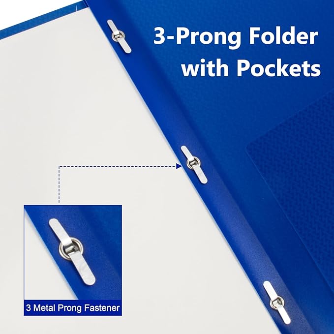 ViVin Sturdy Plastic Folder, 10 Pack, 2 Pocket Folder with Prongs, Holds Letter Size Paper, Poly File Plastic Folders with Pockets and Brads, for Teachers Students and Officer - Blue