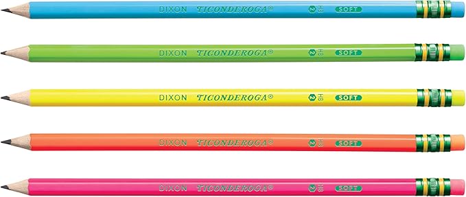 Ticonderoga Neon Pencils, #2 Pre-Sharpened Wood Pencils with Erasers, 18-Count, 13018 (Pack of 72, 1296 Count Total)