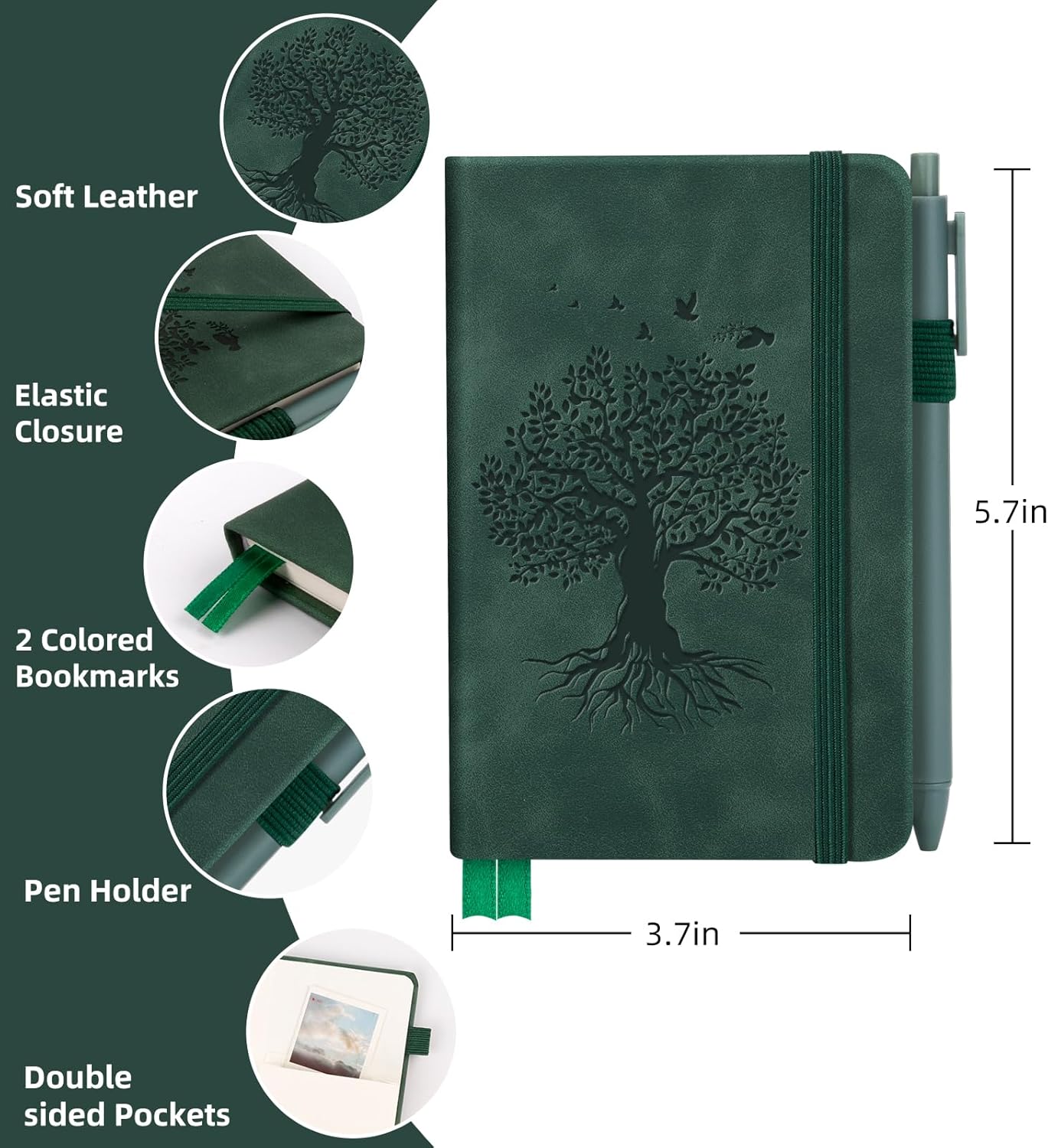 3 Pack Pocket Journaling Notebooks, A6 Small Notebook For Note Taking Journaling Notebooks Journals For Writing Mini Note Pads With Pen Holder 120 Pages 100 GSM Thick Paper-3 Green