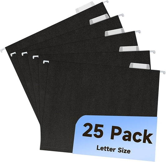 Letter Size File Folders-25 Pack,11 Point Black Paper Stock,Adjustable Tabs,Bulk for Filing Cabinet
