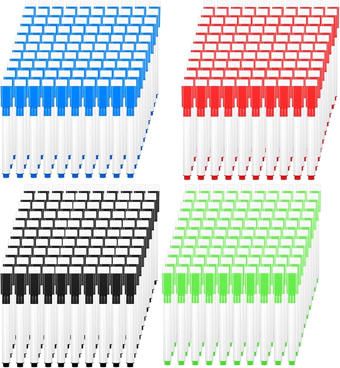 200PCS Dry Erase Markers with Eraser Cap, Fine Point Tip Whiteboard Markers Mini Erasable White Boards Pens with 4x100pcs Sticky Notes for Teachers Home Office Supplies (8 Colors)