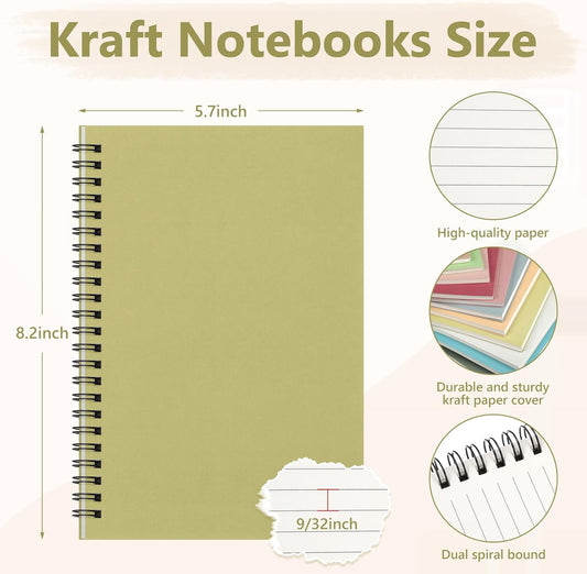 Fuutreo 12 Pcs Spiral Notebook for Work A5 8.3 x 5.7 Inch College Ruled Spiral Journal Notebook Kraft Cover Ruled Paper, 12 Color, 60 Sheets, 120 Pages for Office School (Jewel Color)