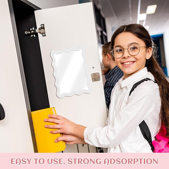 Leinuosen Scalloped Magnetic Locker Mirror 5''x7'' Small Real Glass Makeup Mirror with Magnetic Backing Cute Locker Decorations for Office Cabinet Lockers Accessories(White)