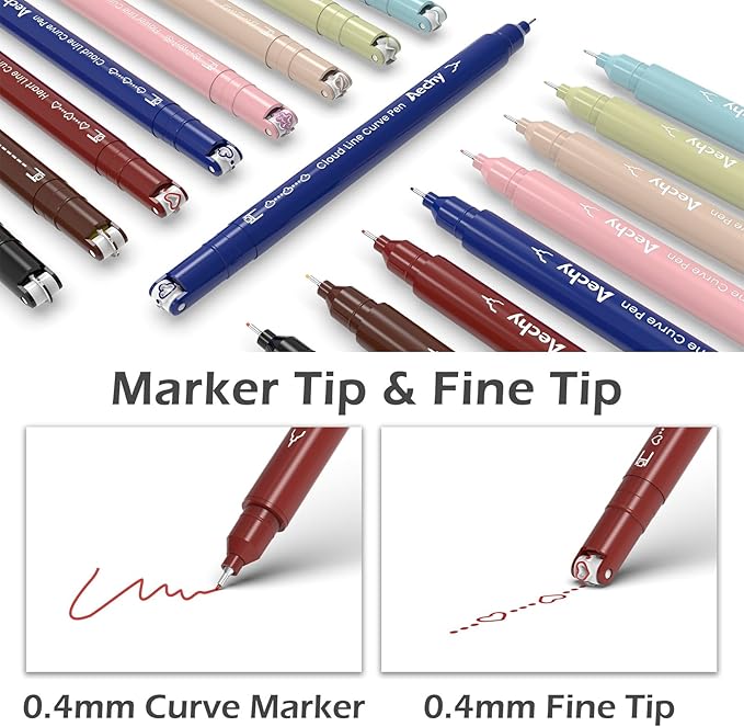 AECHY Colored Curve Highlighter Pens Set - 8 Different Shapes & 8 Colors Fine Tips for Writing, Journaling, Note Taking, Drawing, Scrapbook Art, School Supplies (Classic)
