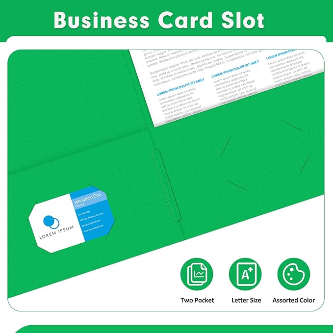 Two Pocket Folders, PANDRI 50 Pack 2 Pocket Folders, Letter Size Paper File Folder for School Office Home Business, Assorted 5 Colors