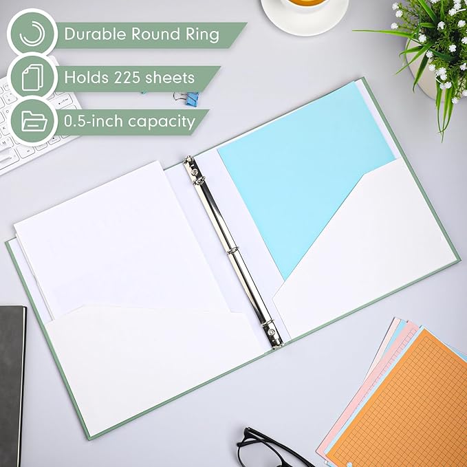 Ctosree 10 Pack Colored 3 Ring Binder with 2 Pockets Hardcover Loose Leaf Binder for Women Men Teacher Student School Office Home Supplies, Fits 11 x 8.5 Size Paper, 10 Colors(0.5",Simple Color)