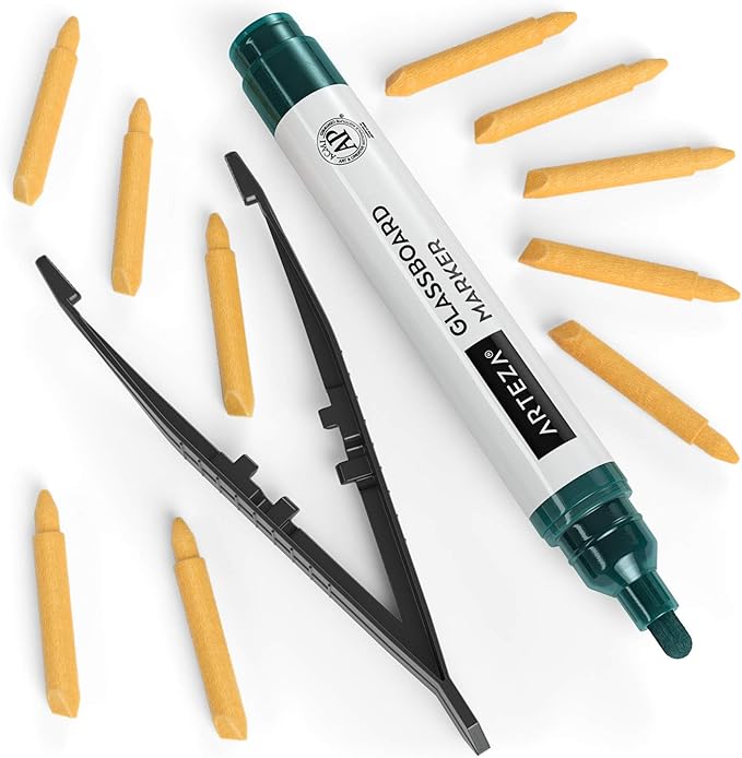 ARTEZA Glass Board Dry Erase Markers, Pack of 10 Colors Glass Markers, Low-Odor Ink, Erasable Mirror Window Markers, Office Supplies for Whiteboards,