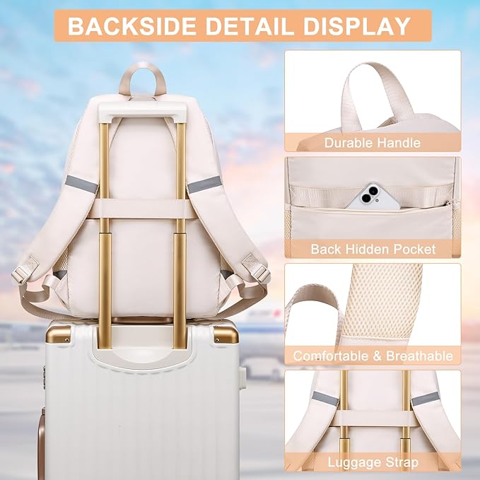 School Backpack for Teen Girls, Cute College Back Pack for Women, Kids Backpack for Girls, Middle Students School BookBag, 15.6 Inch Laptop Bag Travel Back Pack, Beige