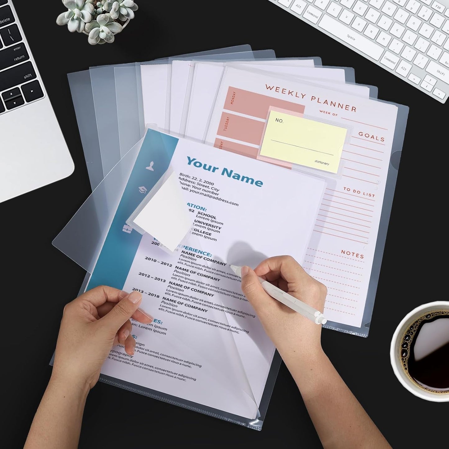 40PCS Plastic Clear Document Folders,with Label Bag,L-Type Transparent Folder Project Pockets for A4/ Letter Size,18C (1.8mm) Thick