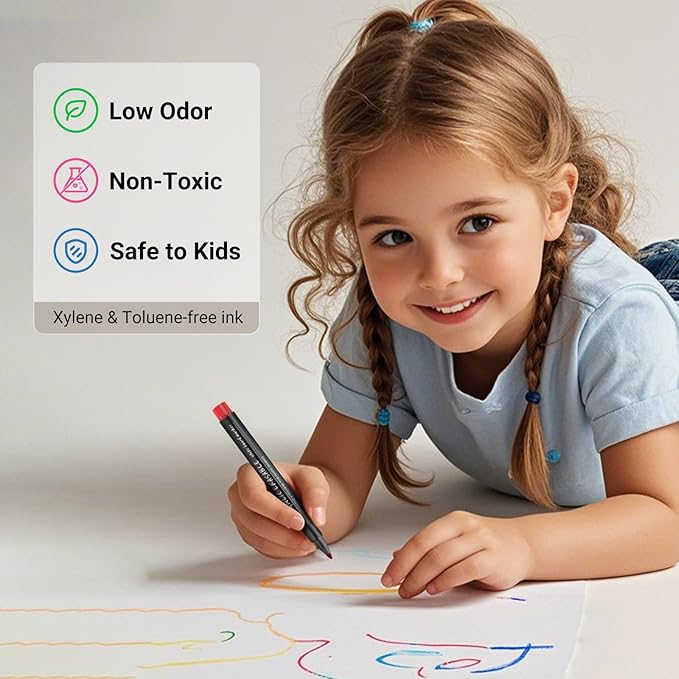 Magnetic Dry Erase Markers Fine: 12 Count 6 Colors Erasable Whiteboard Markers Fine Point with Eraser Cap, Low Odor White Board Dry Erase Pens Fine Tip for Kids & Teachers, Home, Office